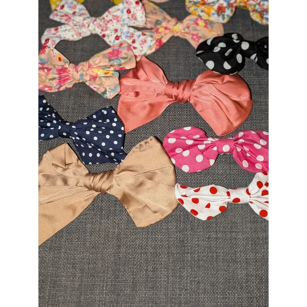 Floral Polka Dot Hair Bows Clips Set of 12 Cute Girl Toddler‎ Accessories NEW